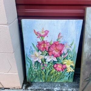Floral Canvas Art with Pink and Yellow Flowers